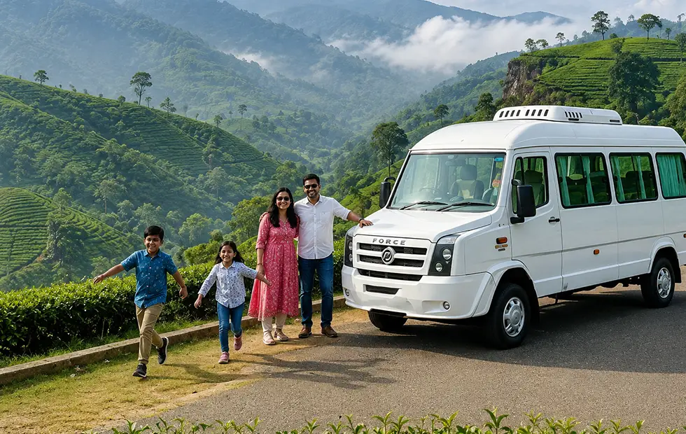 Tempo Traveller used for a Kerala tea estate tour trip